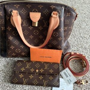 Louis Vuitton Brown Monogram Shoulder Bag with Leather Trim